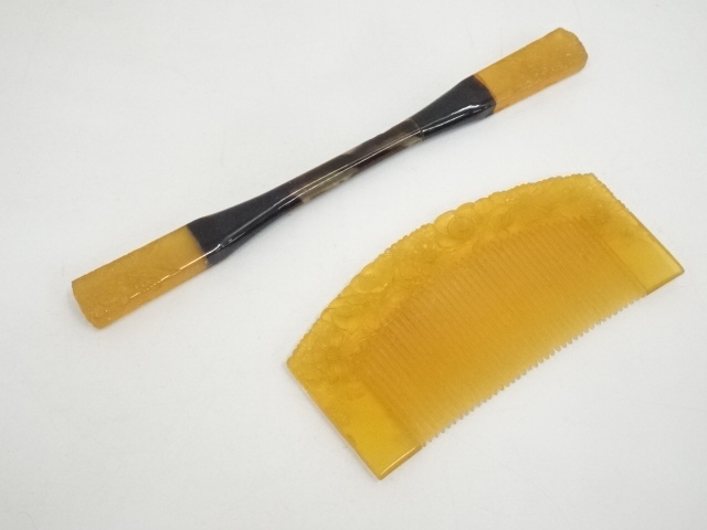 アンティーク着物 ] - 櫛・簪 本鼈甲櫛・笄セット（36g） □z